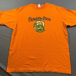 Franken-Stein Halloween Beer Stein Orange T-Shirt Mens Large Pumpkin Graphic